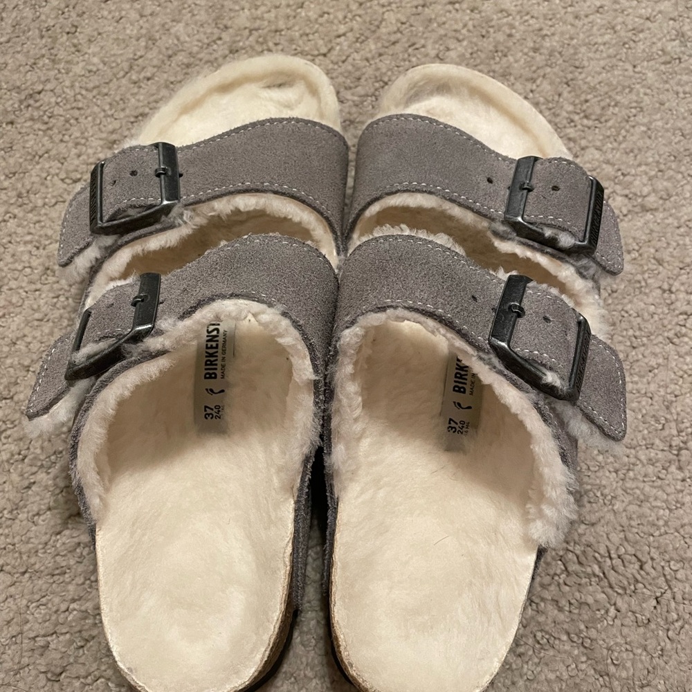 Birkenstock Women's Gray Shearling Lined Slippers